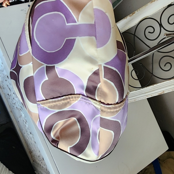Coach Vintage Alexandra Op Art Purple Cream And Beige Large Shoulder Bag - Picture 5 of 9